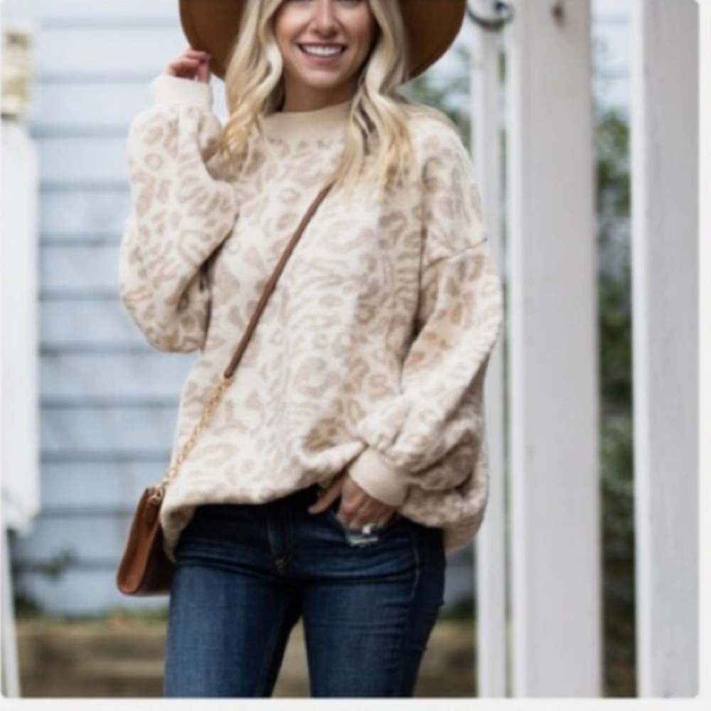 Goodnight Macaroon Cream Leopard Fuzzy Sweater